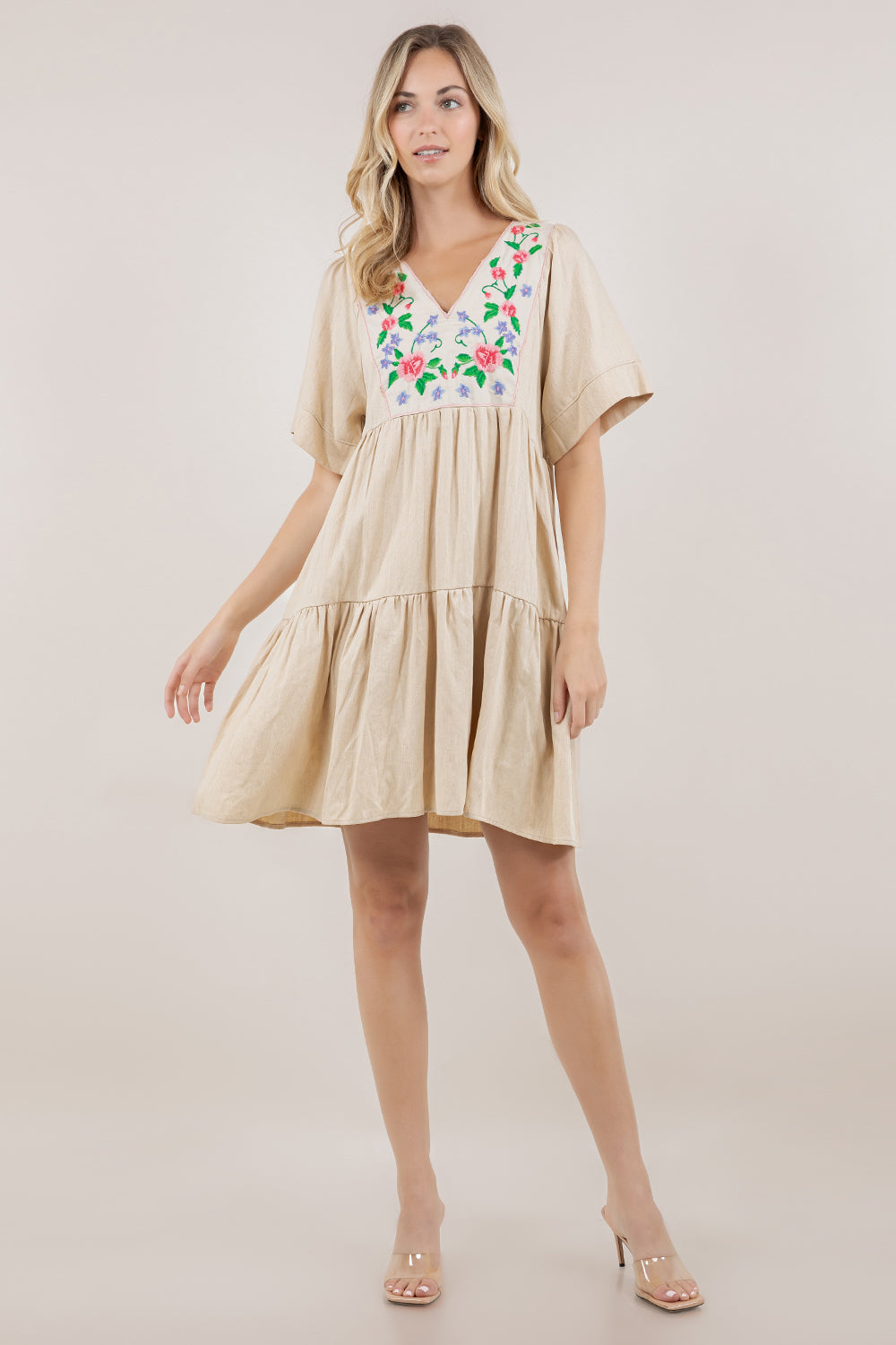 S/SLV EMBROIDERED TIERED DRESS D3841-5016