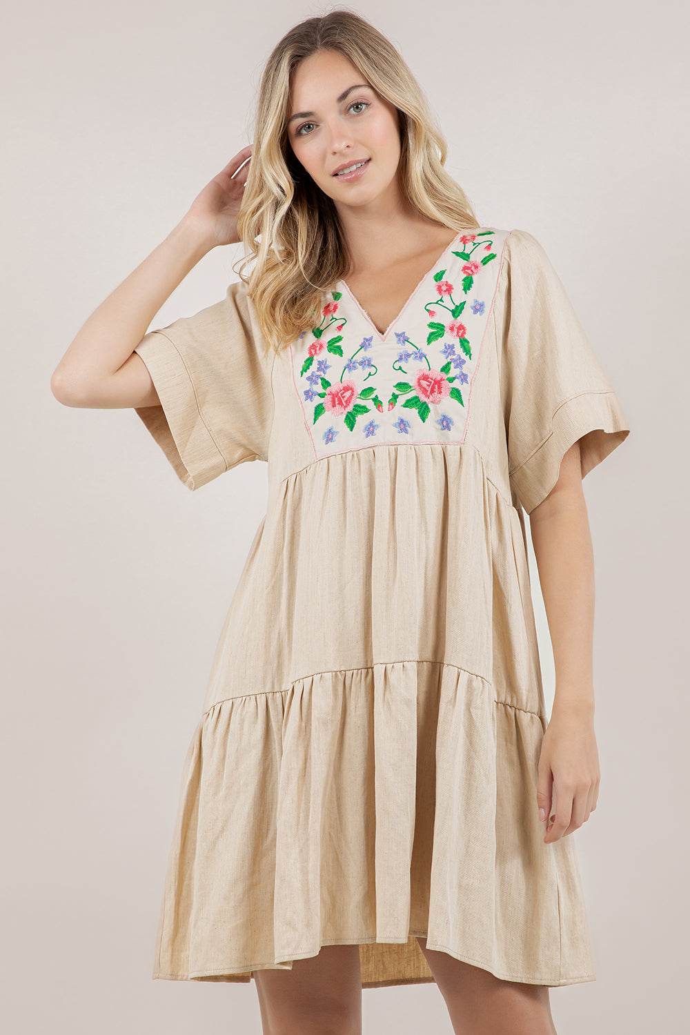 S/SLV EMBROIDERED TIERED DRESS D3841-5016