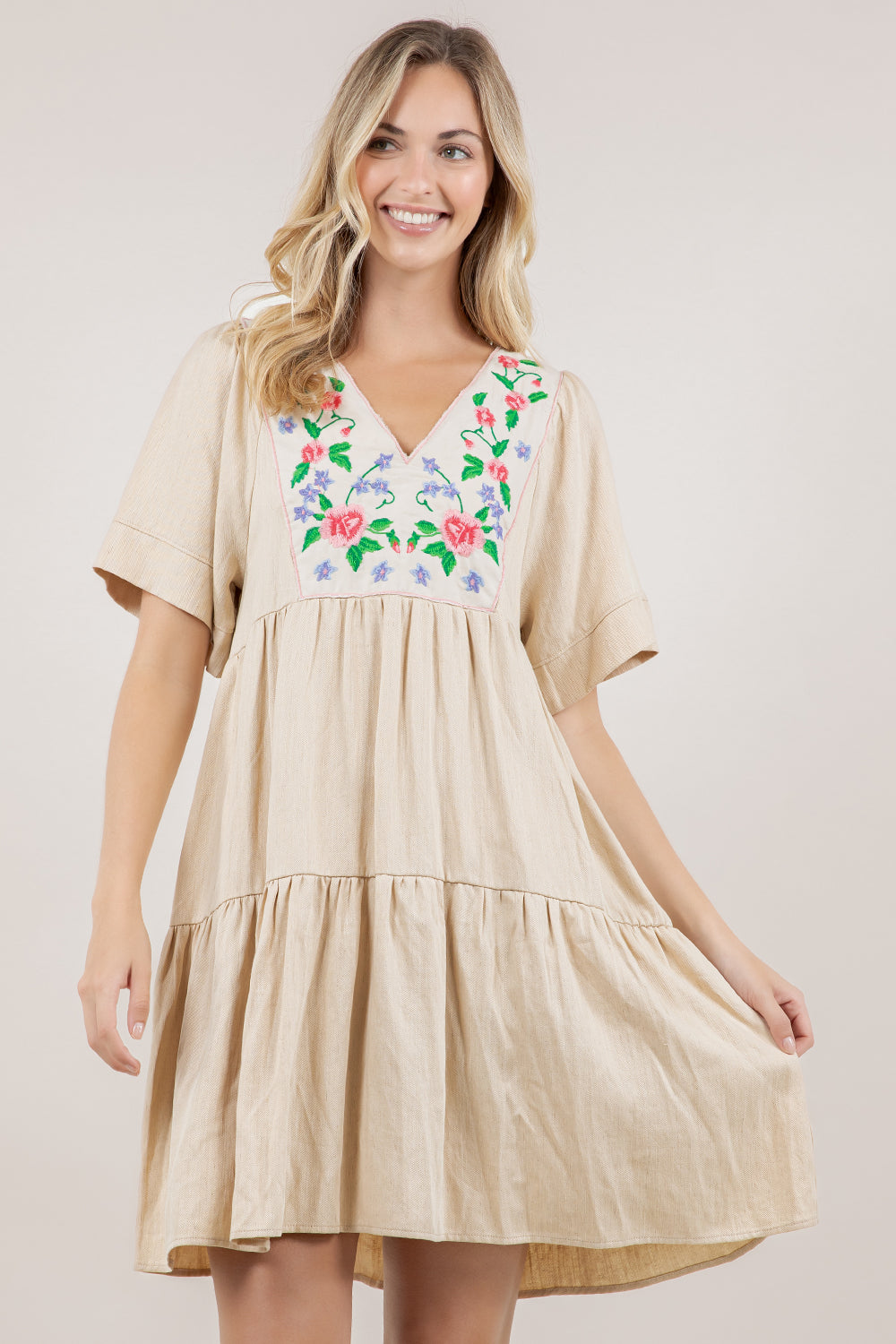 S/SLV EMBROIDERED TIERED DRESS D3841-5016