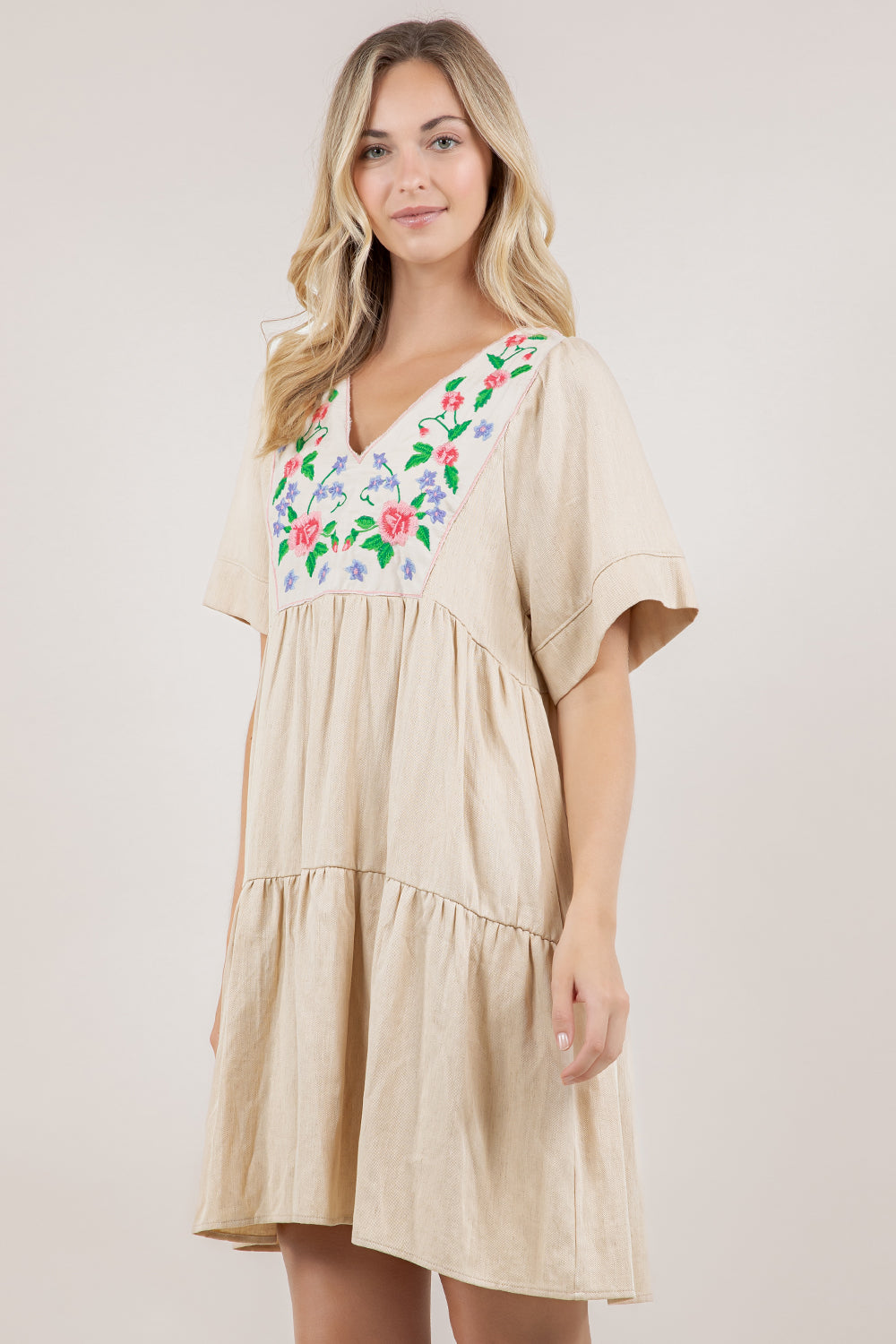 S/SLV EMBROIDERED TIERED DRESS D3841-5016