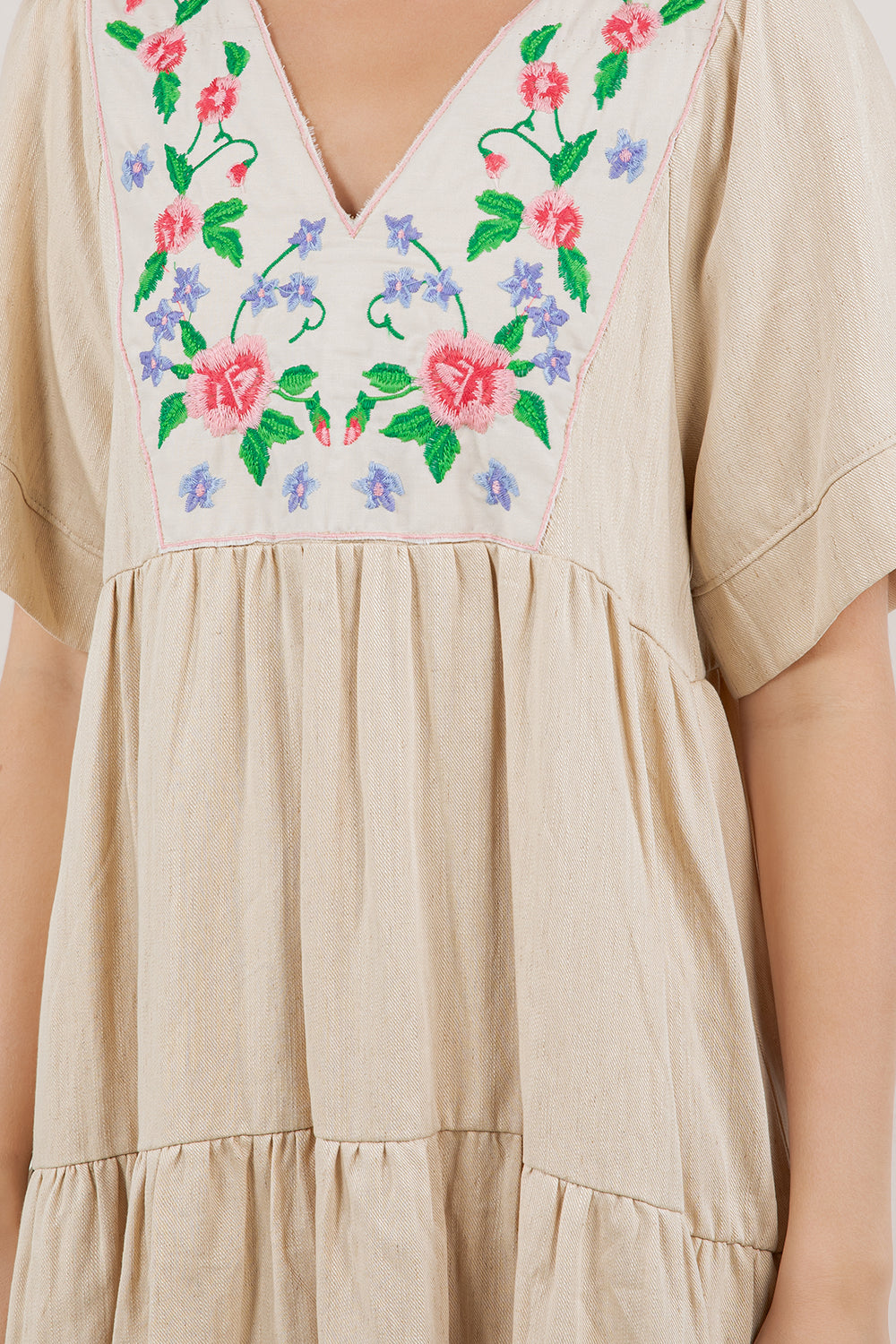 S/SLV EMBROIDERED TIERED DRESS D3841-5016