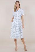 S/SLV PLEATED WAIST MIDI DRESS D3851-84403