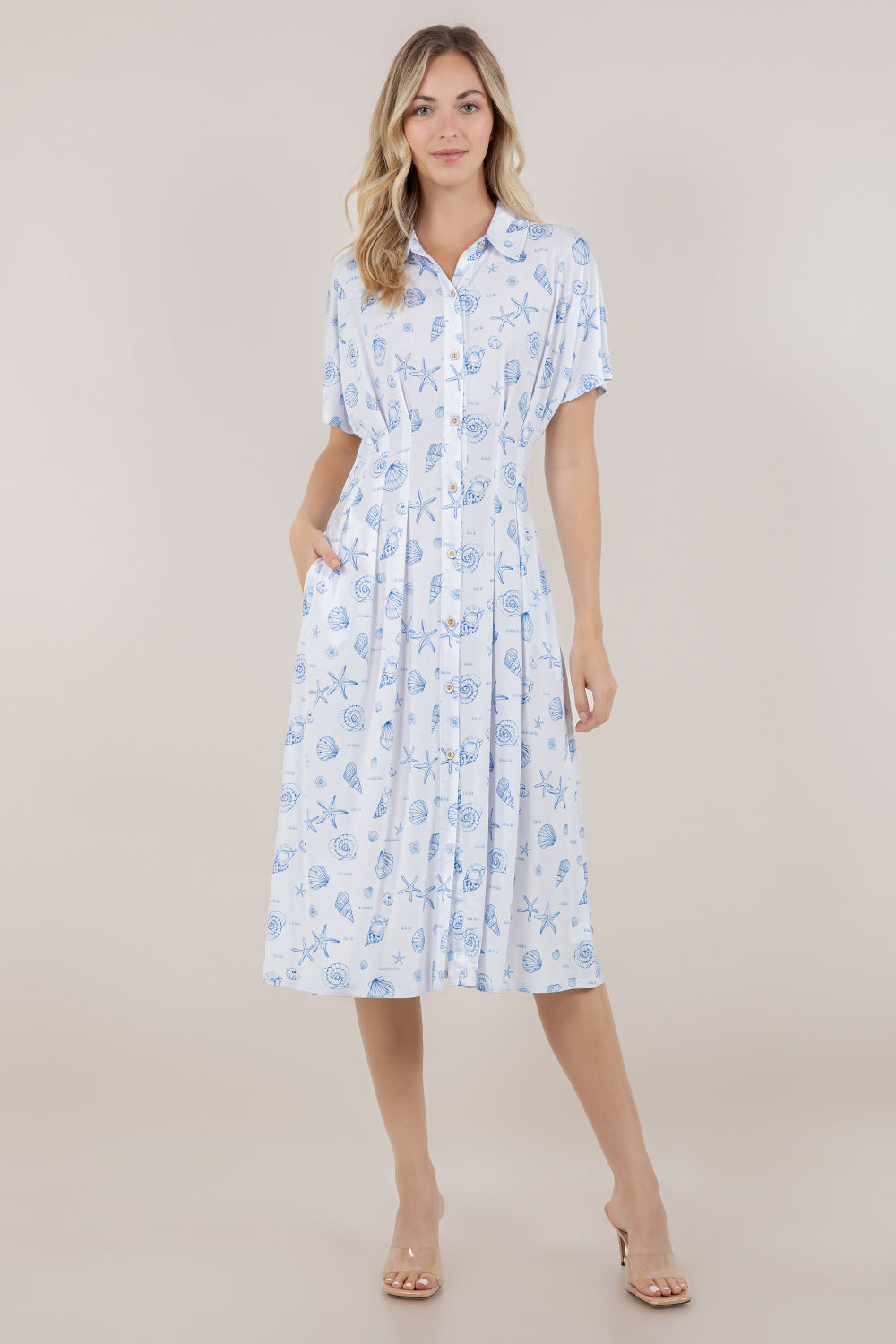 S/SLV PLEATED WAIST MIDI DRESS D3851-84403