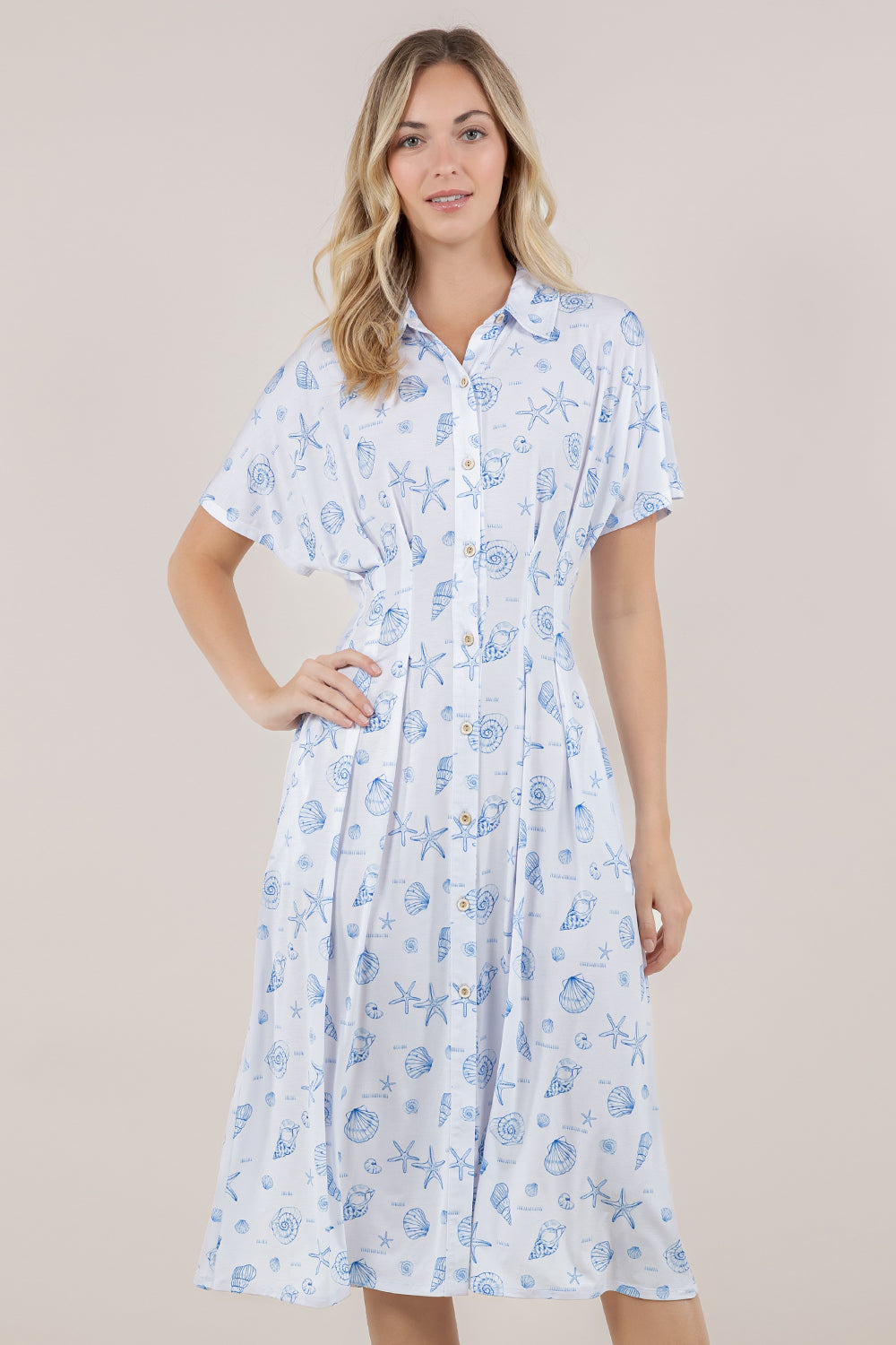 S/SLV PLEATED WAIST MIDI DRESS D3851-84403