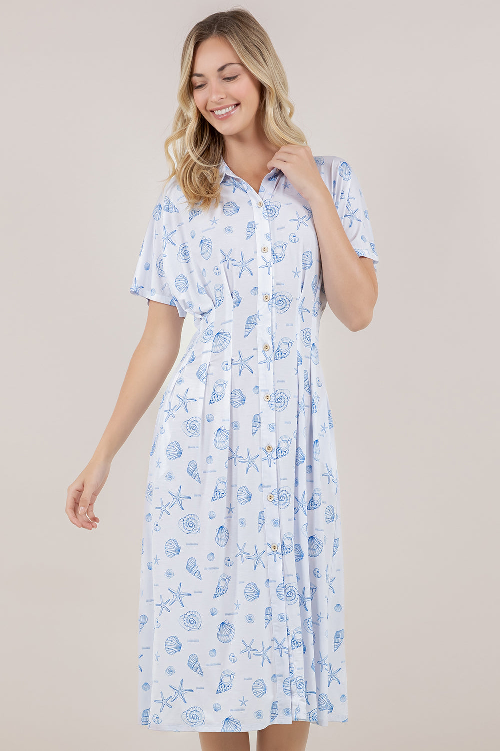 S/SLV PLEATED WAIST MIDI DRESS D3851-84403