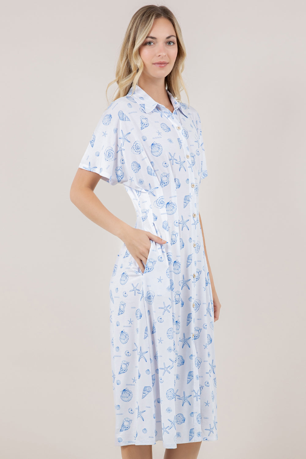 S/SLV PLEATED WAIST MIDI DRESS D3851-84403