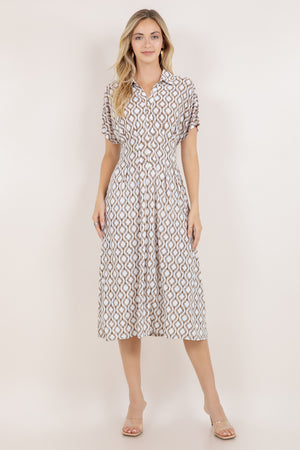S/SLV PLEATED WAIST MIDI DRESS D3851-A6054