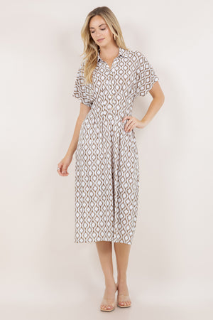 S/SLV PLEATED WAIST MIDI DRESS D3851-A6054