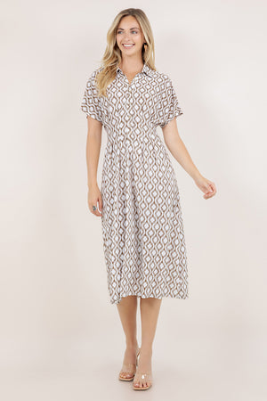 S/SLV PLEATED WAIST MIDI DRESS D3851-A6054