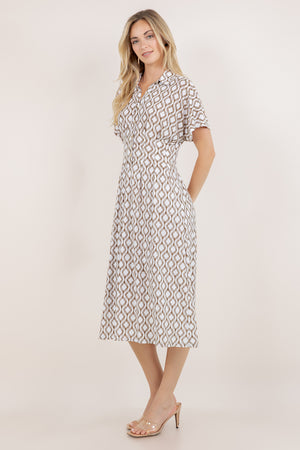 S/SLV PLEATED WAIST MIDI DRESS D3851-A6054