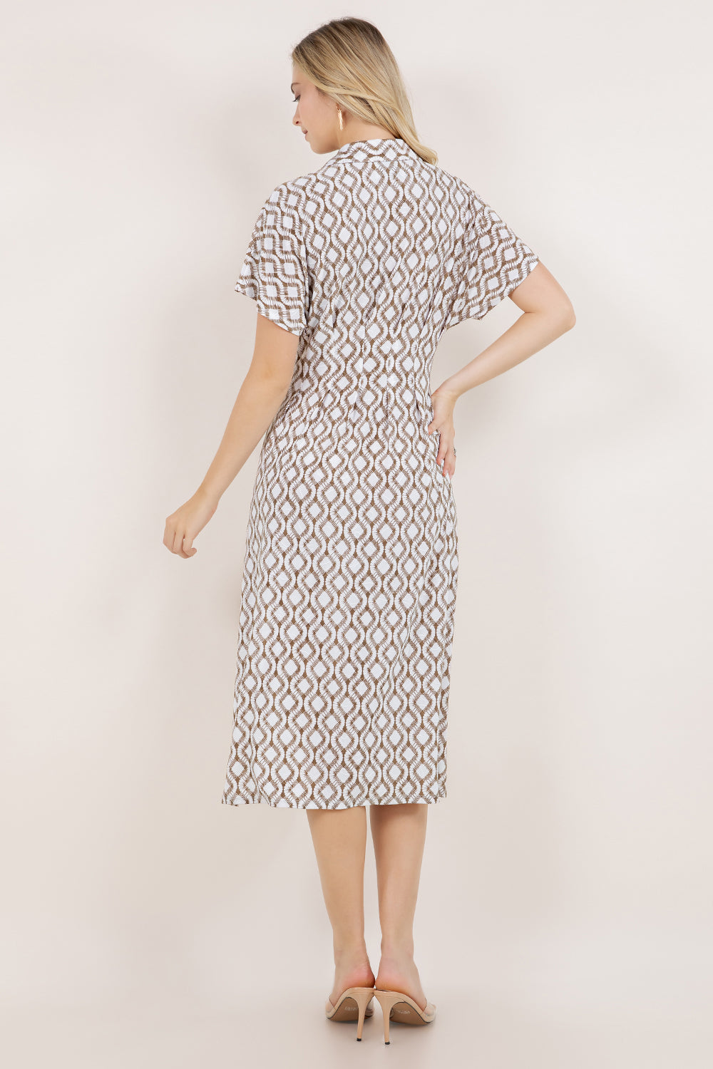 S/SLV PLEATED WAIST MIDI DRESS D3851-A6054