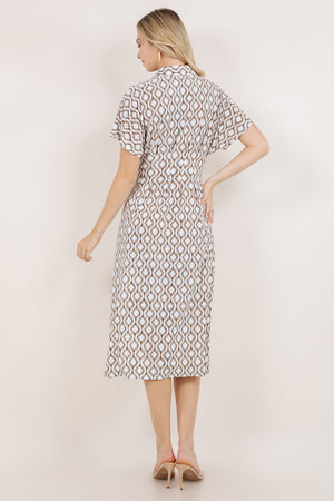 S/SLV PLEATED WAIST MIDI DRESS D3851-A6054