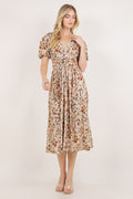 S/SLV SHIRRED WAIST MIDI DRESS D3852-58293