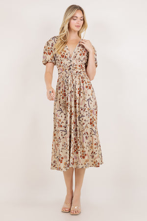 S/SLV SHIRRED WAIST MIDI DRESS D3852-58293