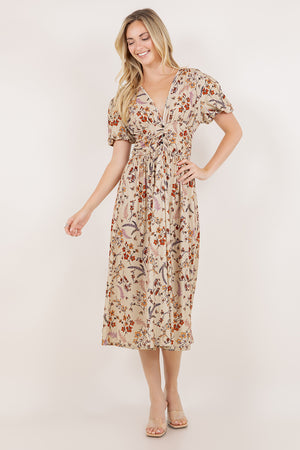 S/SLV SHIRRED WAIST MIDI DRESS D3852-58293
