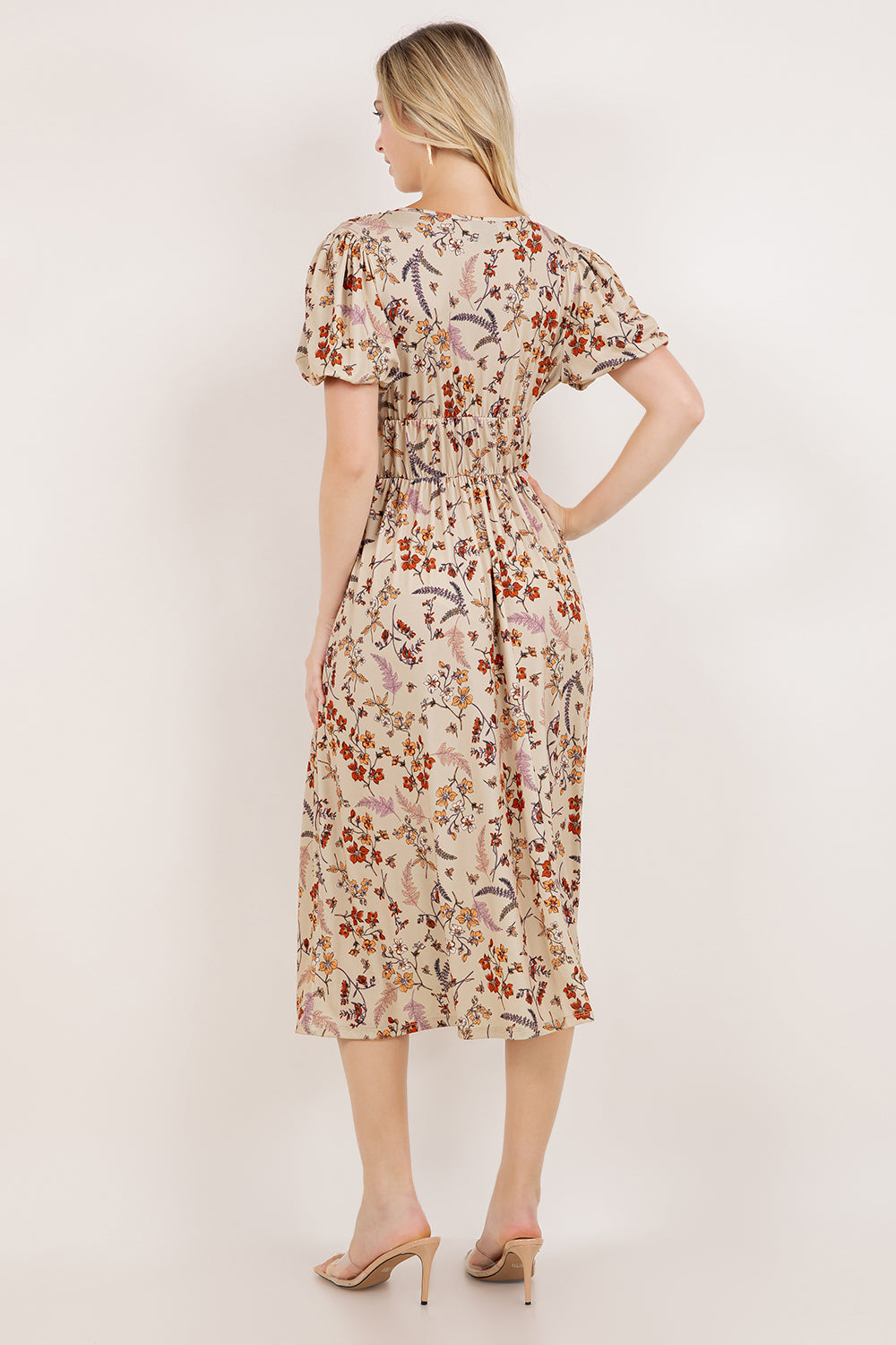 S/SLV SHIRRED WAIST MIDI DRESS D3852-58293
