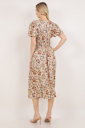 S/SLV SHIRRED WAIST MIDI DRESS D3852-58293