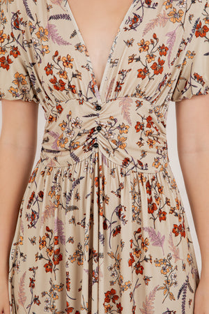 S/SLV SHIRRED WAIST MIDI DRESS D3852-58293