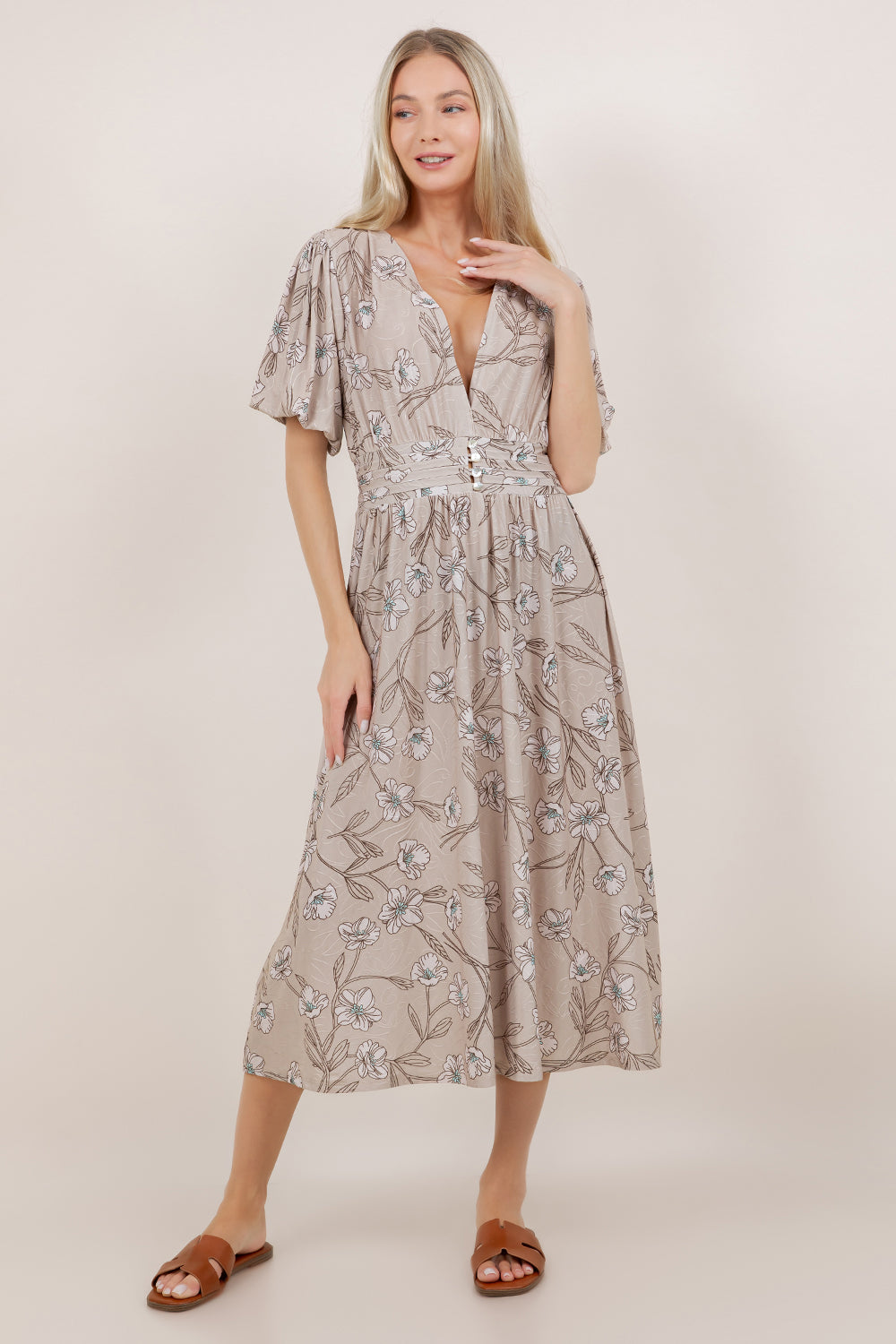 S/SLV SHIRRED WAIST MIDI DRESS D3852-8560