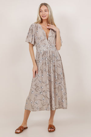 S/SLV SHIRRED WAIST MIDI DRESS D3852-8560