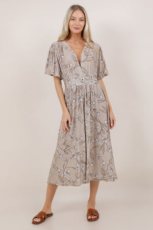 S/SLV SHIRRED WAIST MIDI DRESS D3852-8560