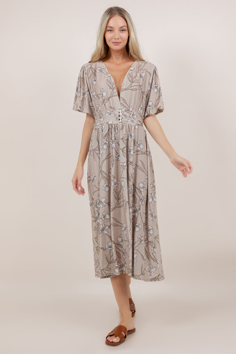 S/SLV SHIRRED WAIST MIDI DRESS D3852-8560