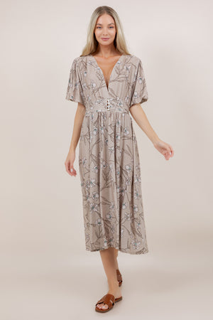 S/SLV SHIRRED WAIST MIDI DRESS D3852-8560