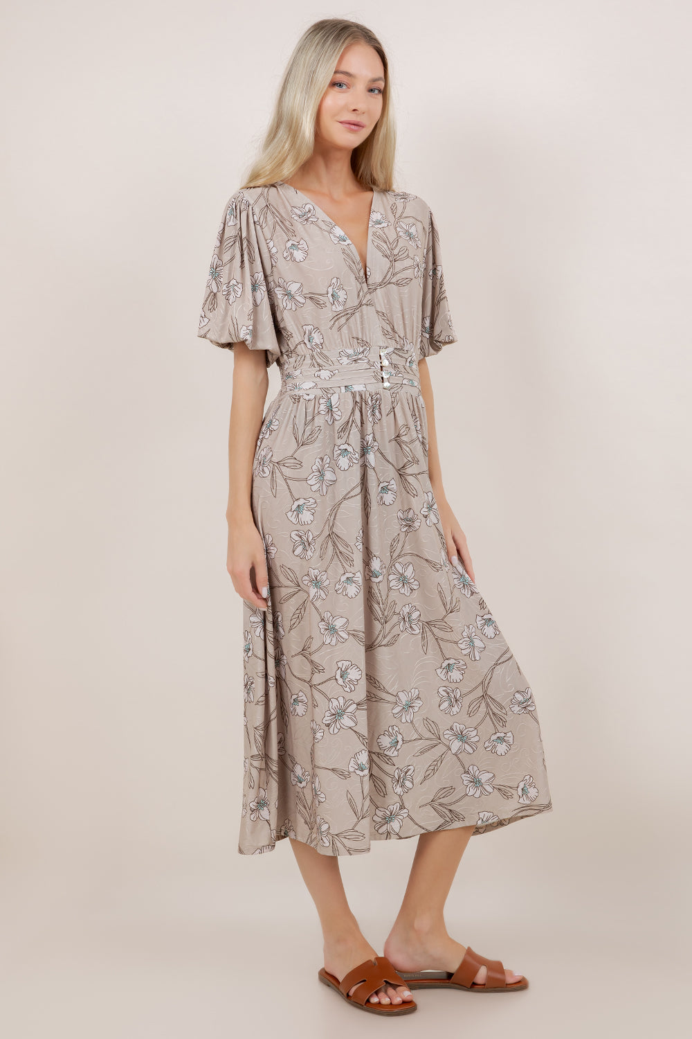 S/SLV SHIRRED WAIST MIDI DRESS D3852-8560