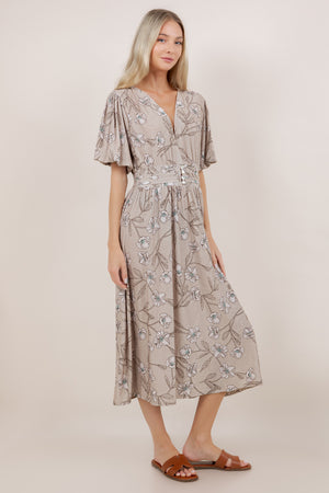 S/SLV SHIRRED WAIST MIDI DRESS D3852-8560