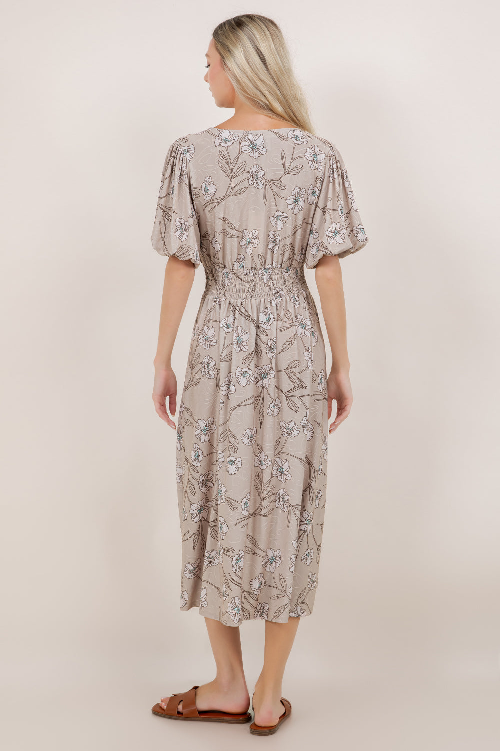 S/SLV SHIRRED WAIST MIDI DRESS D3852-8560