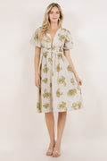S/SLV SHIRRED WAIST MIDI DRESS D3852-2404062