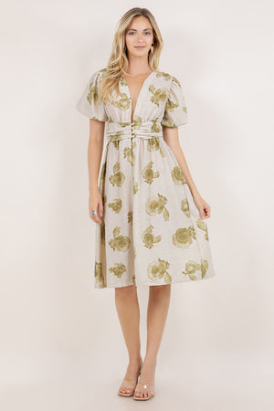 S/SLV SHIRRED WAIST MIDI DRESS D3852-2404062