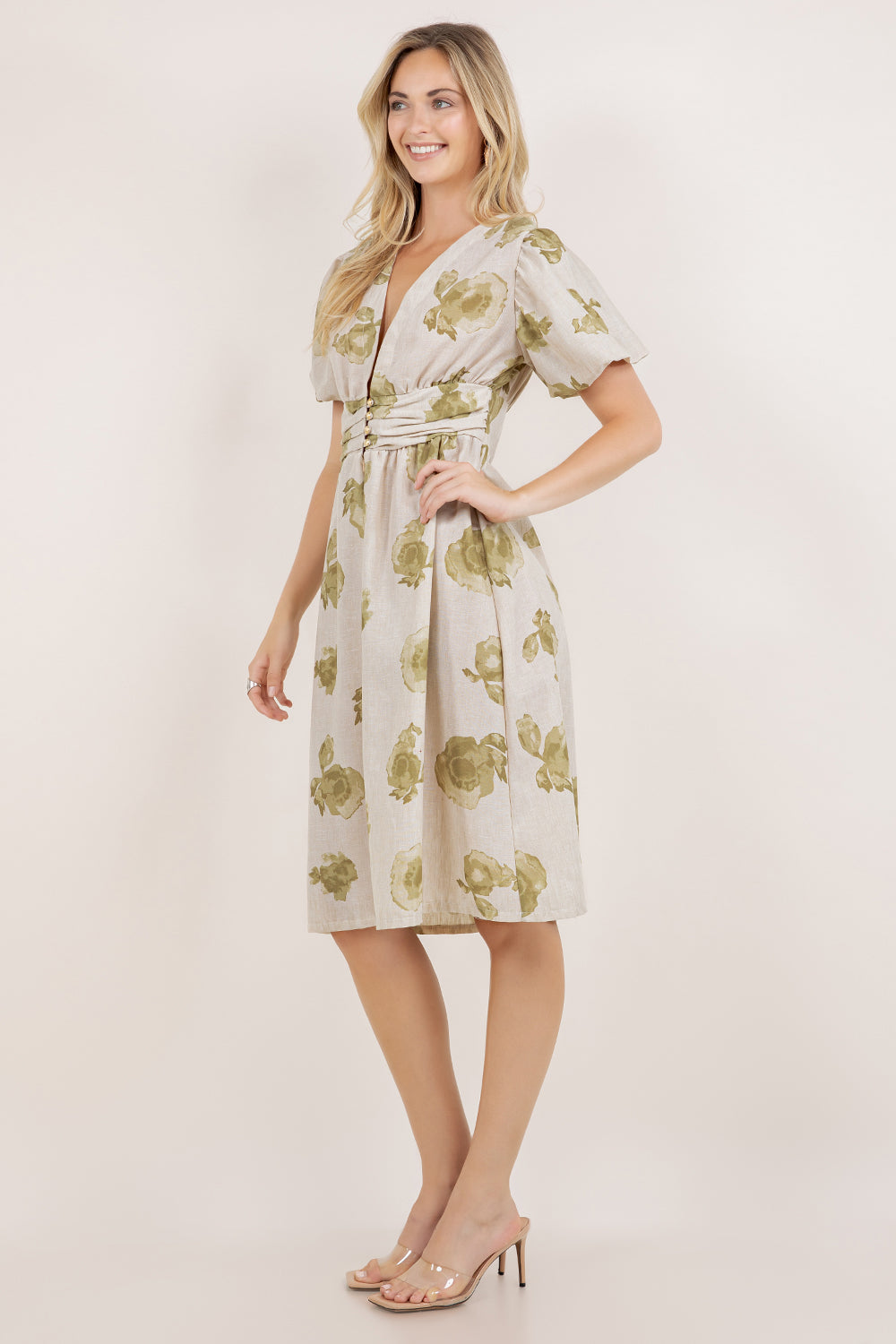 S/SLV SHIRRED WAIST MIDI DRESS D3852-2404062