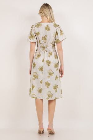 S/SLV SHIRRED WAIST MIDI DRESS D3852-2404062