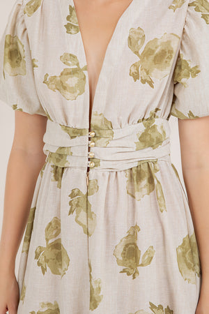 S/SLV SHIRRED WAIST MIDI DRESS D3852-2404062
