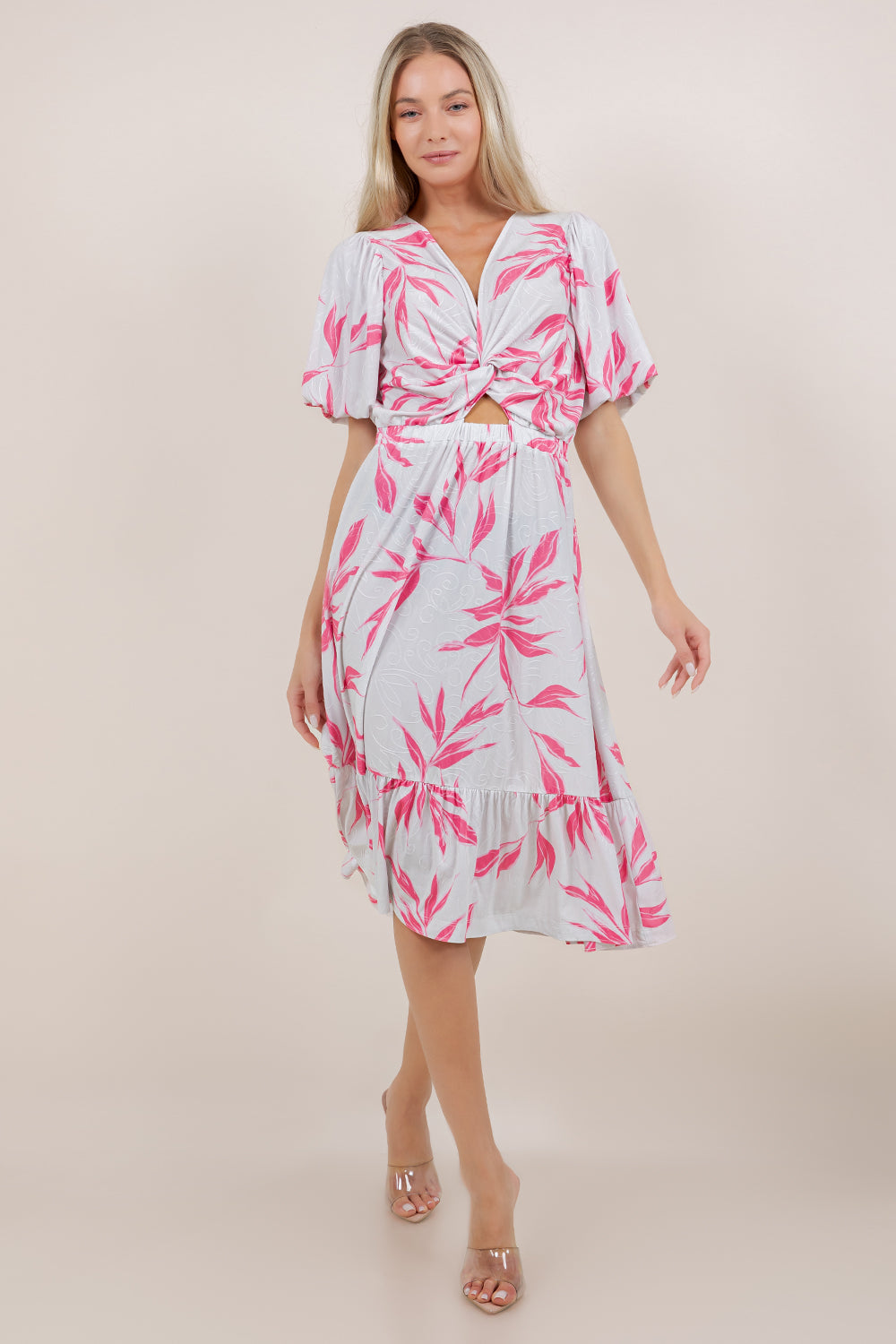 ELB/SLV TWIST FRONT MIDI DRESS D3862-2502004