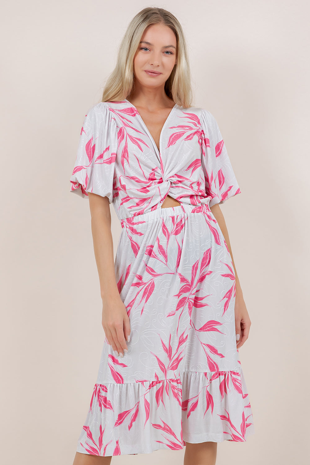 ELB/SLV TWIST FRONT MIDI DRESS D3862-2502004