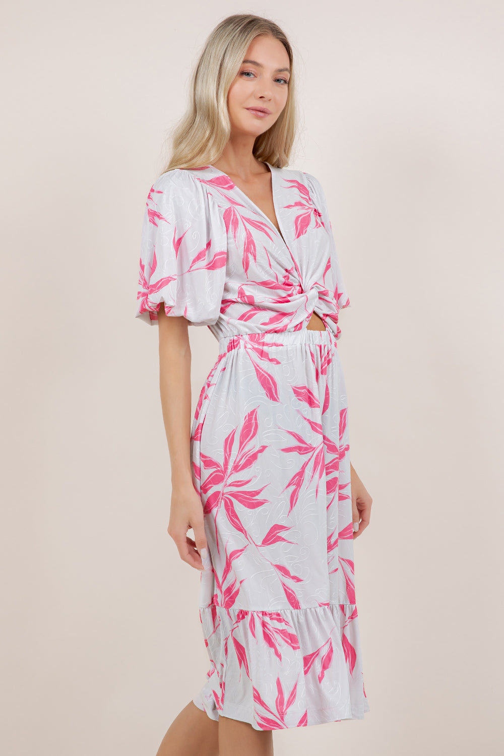 ELB/SLV TWIST FRONT MIDI DRESS D3862-2502004