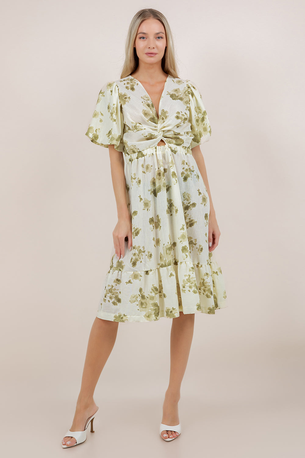 ELB/SLV TWIST FRONT MIDI DRESS D3862-81461