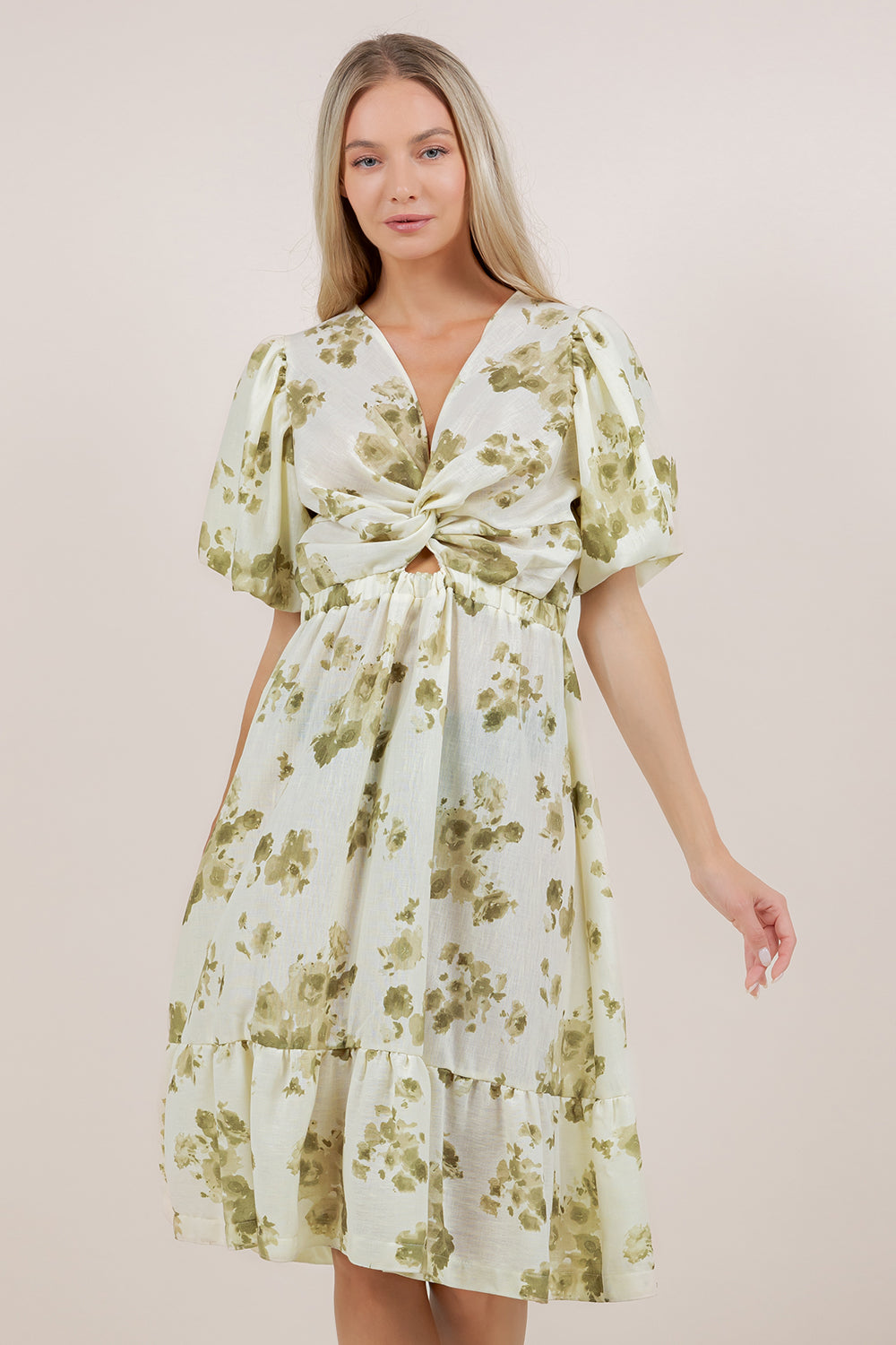 ELB/SLV TWIST FRONT MIDI DRESS D3862-81461