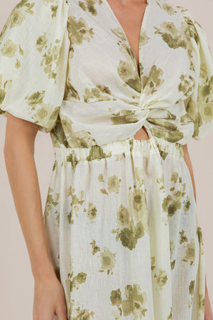ELB/SLV TWIST FRONT MIDI DRESS D3862-81461