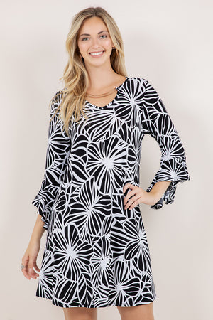 ELBOW CASCADE SLV SWING DRESS D3870-A4731