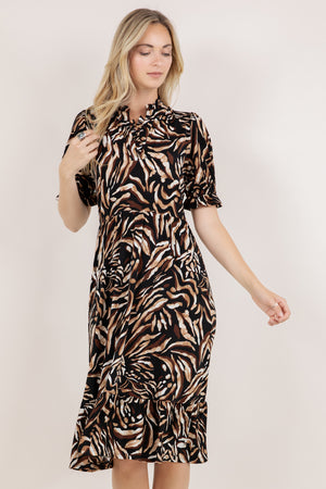 S/SLV RUFFLE TRIM MIDI DRESS D3874-A4419