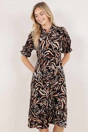 S/SLV RUFFLE TRIM MIDI DRESS D3874-A4419