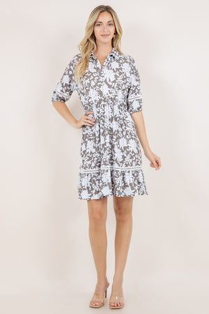 ELB/SLV COLLARED PEASANT DRESS D3880-2111060