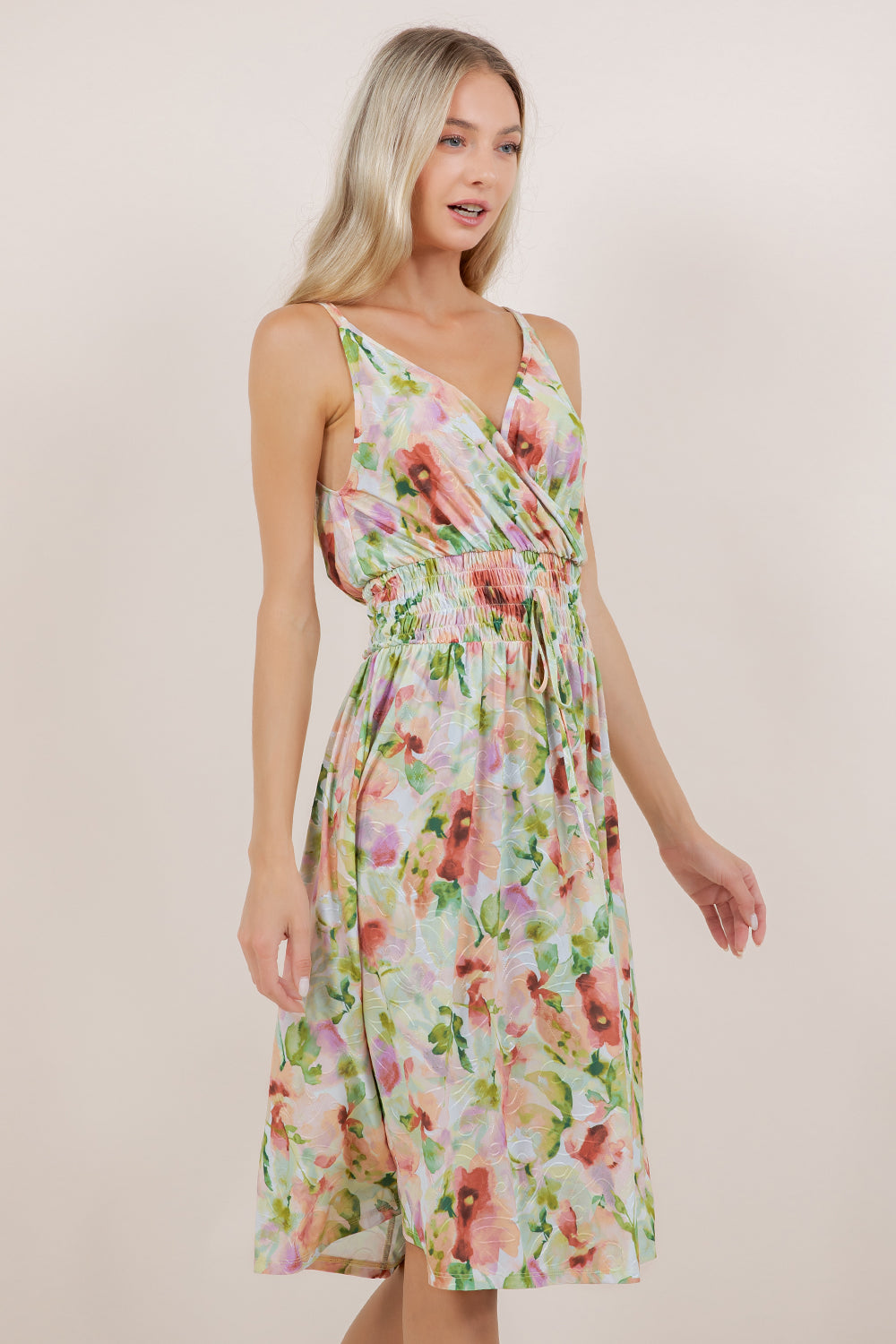 S/LESS V NECK SMOCKED MINI DRESS D3881-2403010