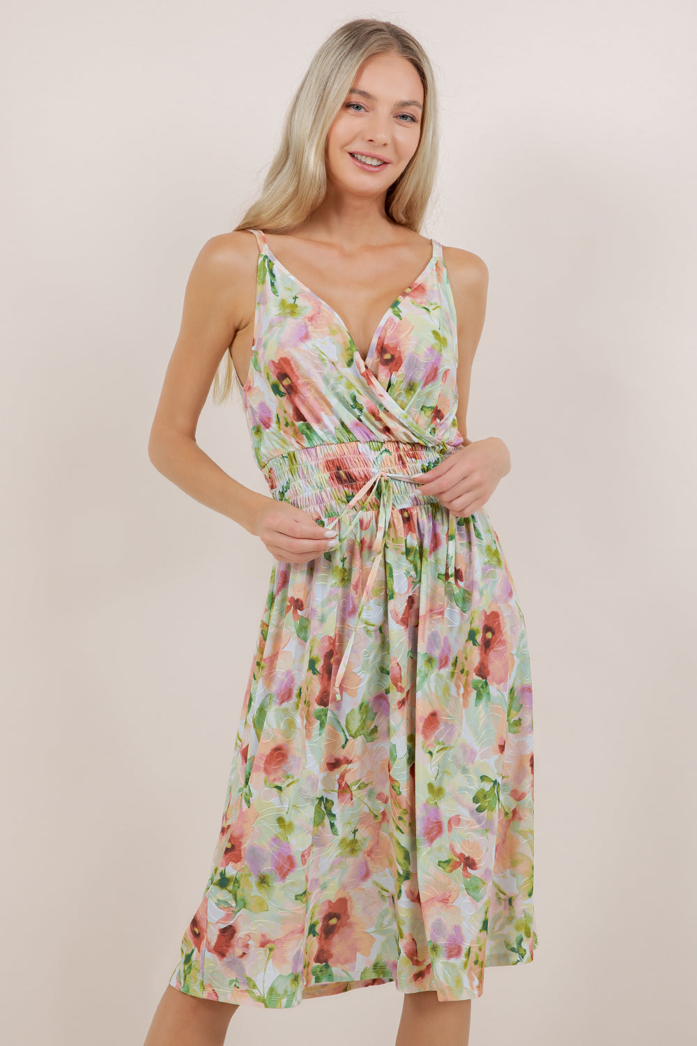 S/LESS V NECK SMOCKED MINI DRESS D3881-2403010