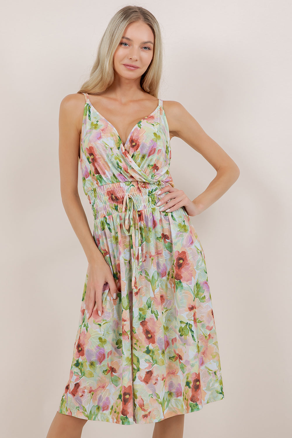 S/LESS V NECK SMOCKED MINI DRESS D3881-2403010