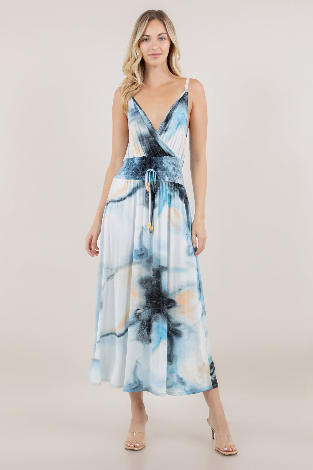 S/LESS V NECK SMOCKED MAXI DRESS D3881-MX-8154