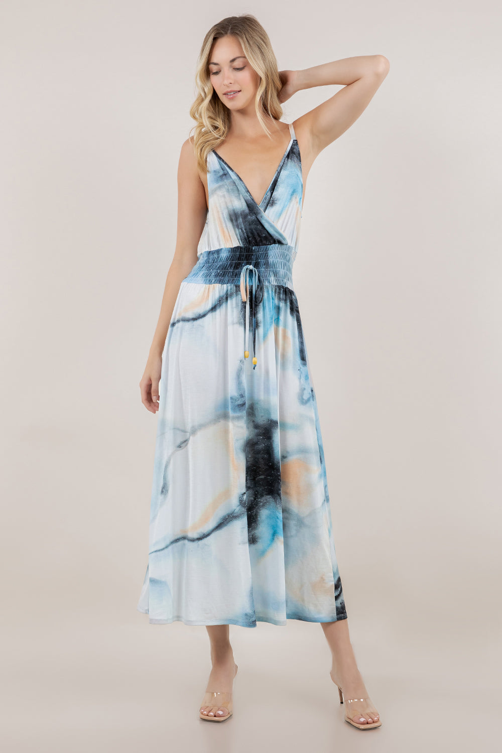 S/LESS V NECK SMOCKED MAXI DRESS D3881-MX-8154